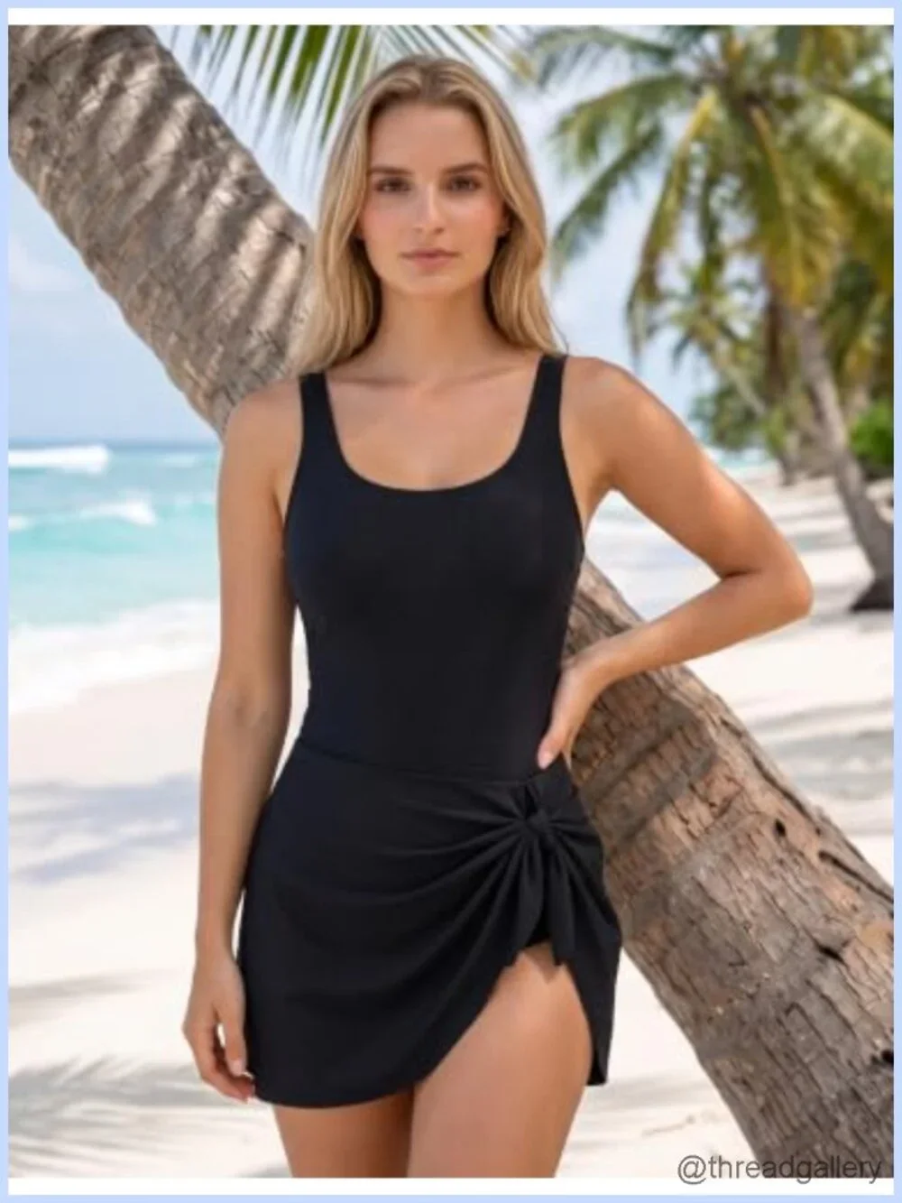 Women's Swim Dress U Neck Tummy Control Skirted Swimsuit Adjustable Straps